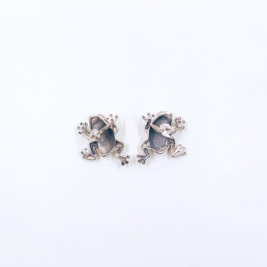 Estate Silver Tree Frog Earrings
