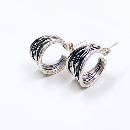 Estate Silver Textured Hoop Earrings