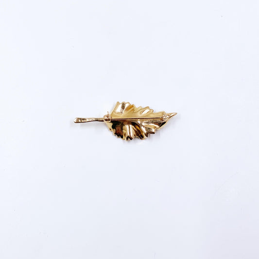 Vintage 14K Diamond Leaf Pin