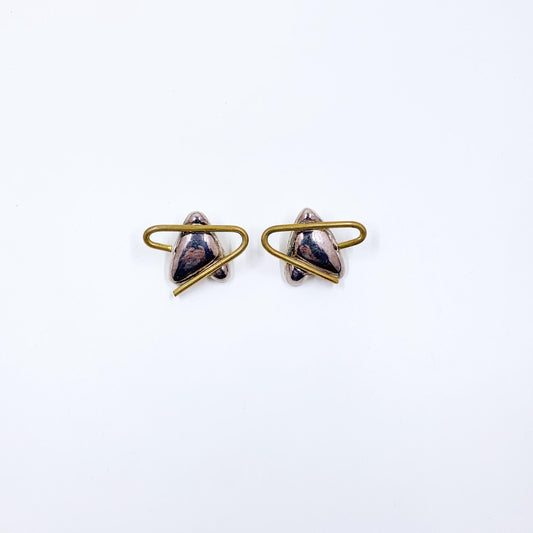 Vintage Mexican Silver and Brass Modernist Atomic Earrings