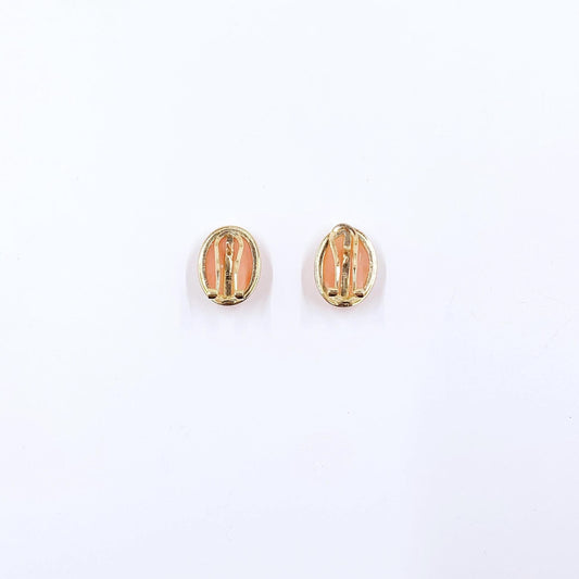 Vintage 14k Coral Omega Back Earrings, Oval Coral Earrings