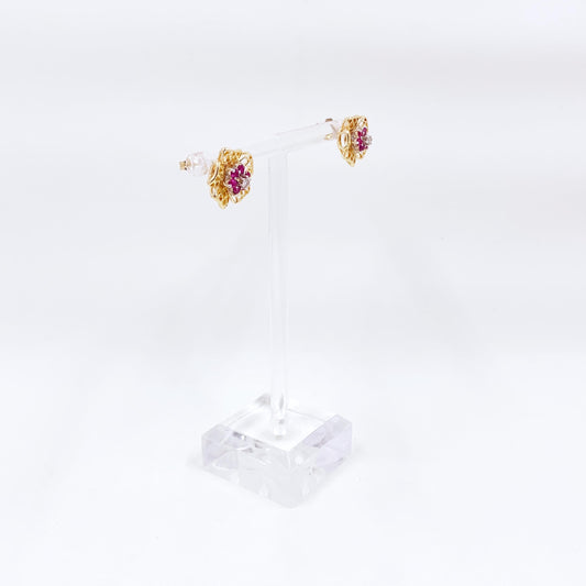 Vintage 14k Ruby and Sapphire Flower Earrings