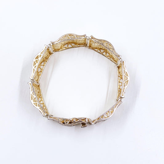 Vintage German Filigree Sterling Silver Panel Bracelet, German Floral Art Deco Style Bracelet