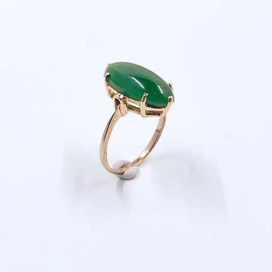Estate 10K Jade Navette Ring, Size 5 1/4 Ring