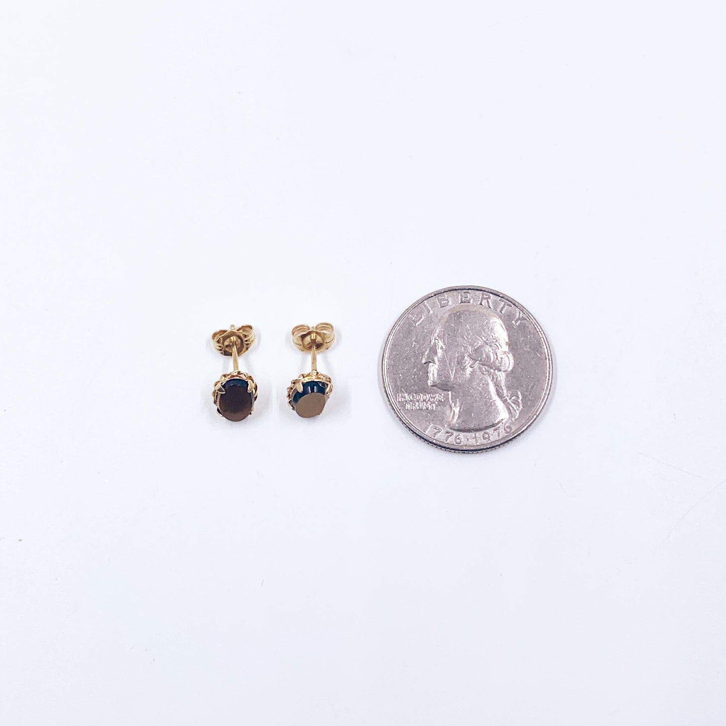 Estate 14K Gold Tiger's Eye Stud Earrings, 14K Small Studs