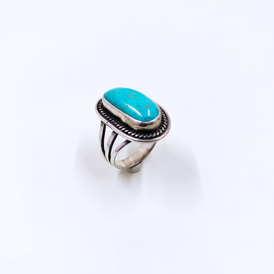 Vintage Sterling Turquoise Ring, Signed P.Y. Cortez H, Size 6.25 Ring