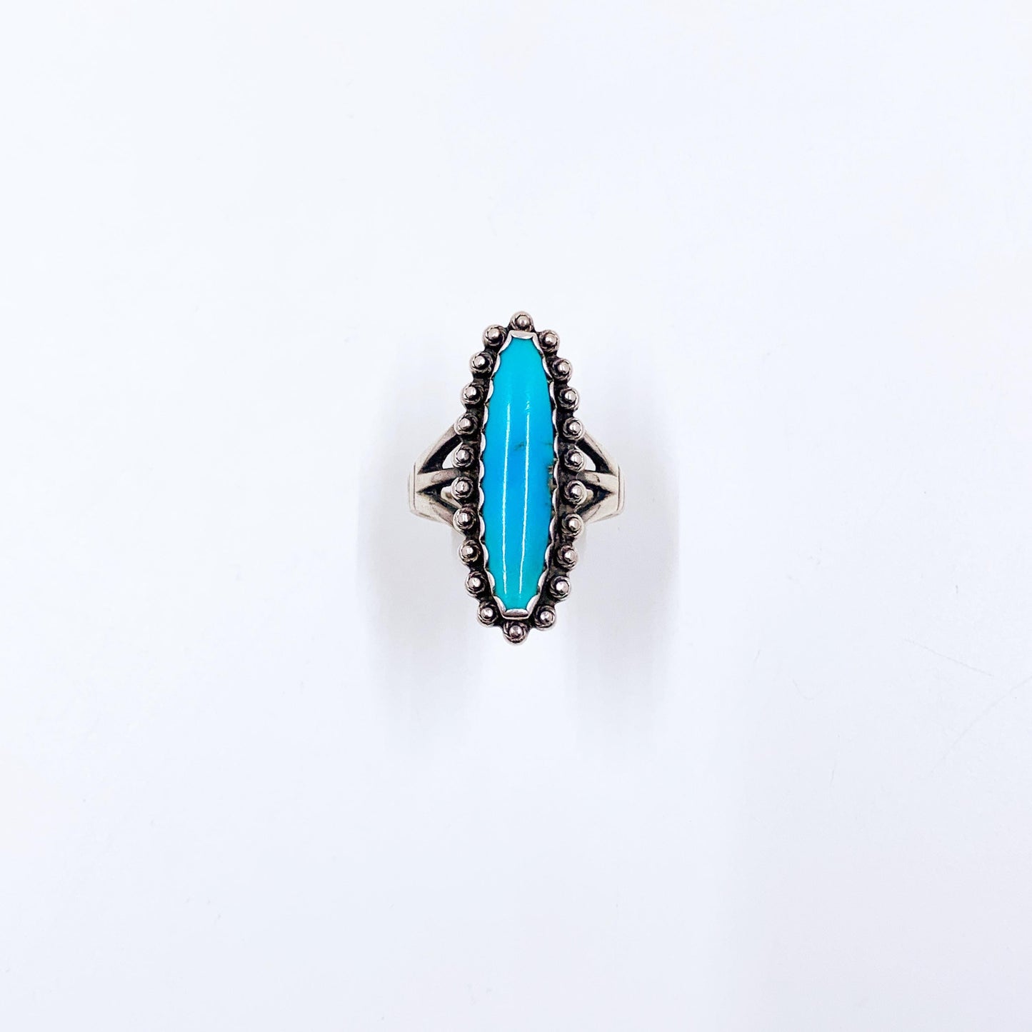 Vintage Sterling Southwest Turquoise Navette Ring, Size 8 Ring