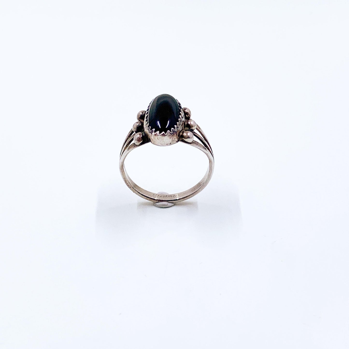 Vintage Sterling Southwest Onyx Ring, Size 6 3/4 Ring