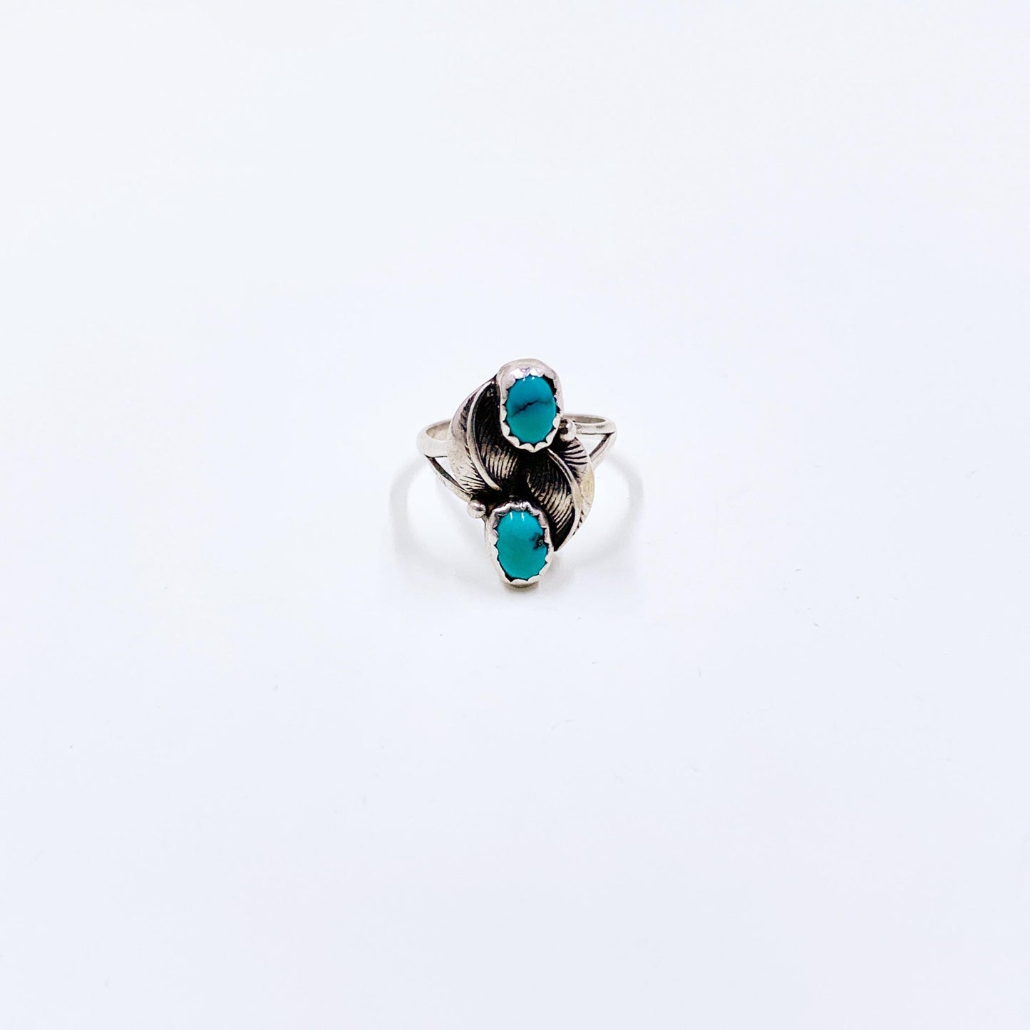 Vintage Sterling Turquoise Leaf Ring, Size 4 3/4 Ring