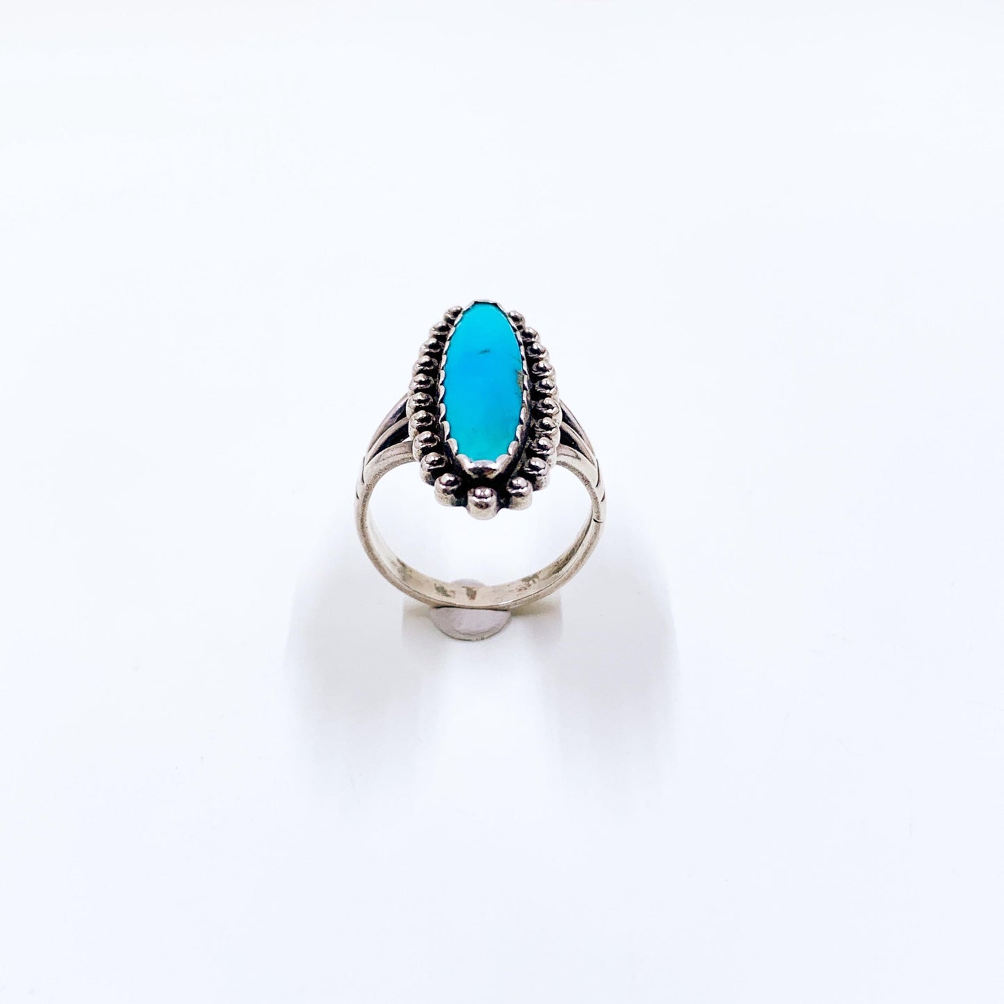 Vintage Sterling Southwest Turquoise Navette Ring, Size 8 Ring