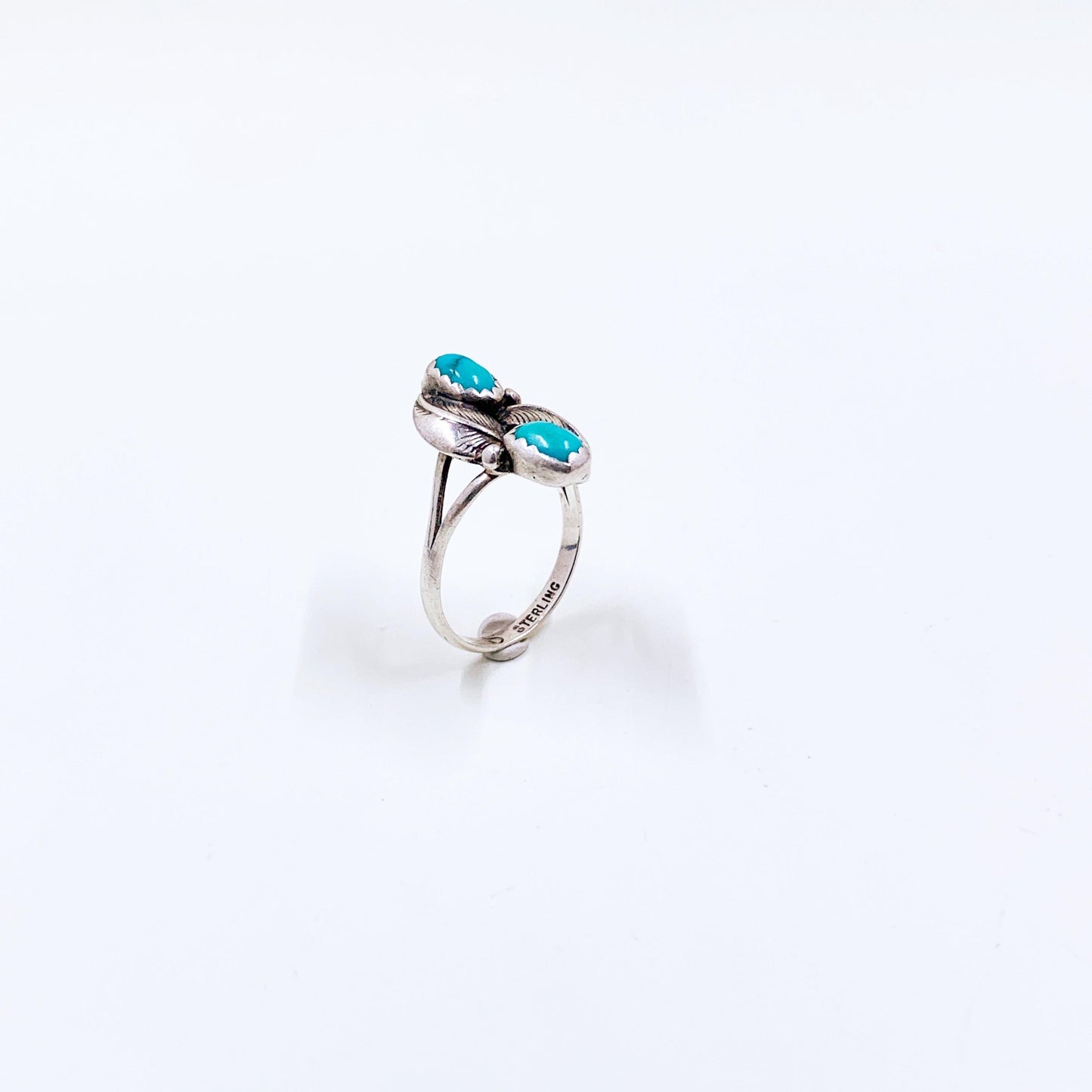 Vintage Sterling Turquoise Leaf Ring, Size 4 3/4 Ring