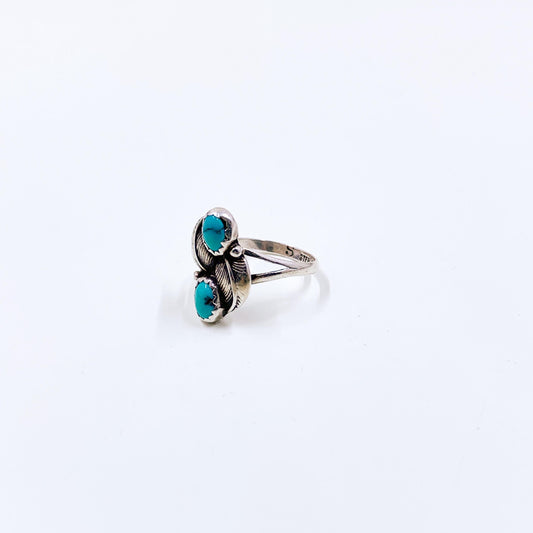 Vintage Sterling Turquoise Leaf Ring, Size 4 3/4 Ring