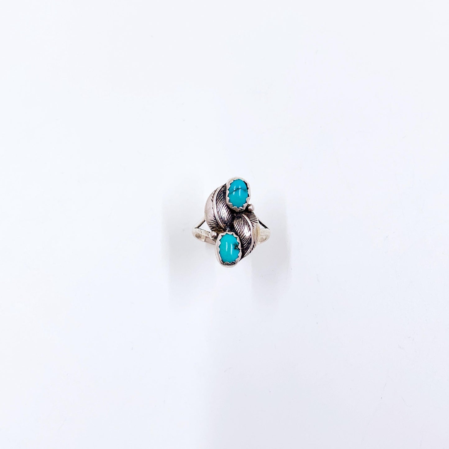 Vintage Sterling Turquoise Leaf Ring, Size 4 3/4 Ring