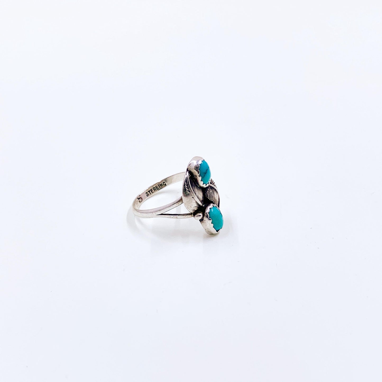 Vintage Sterling Turquoise Leaf Ring, Size 4 3/4 Ring