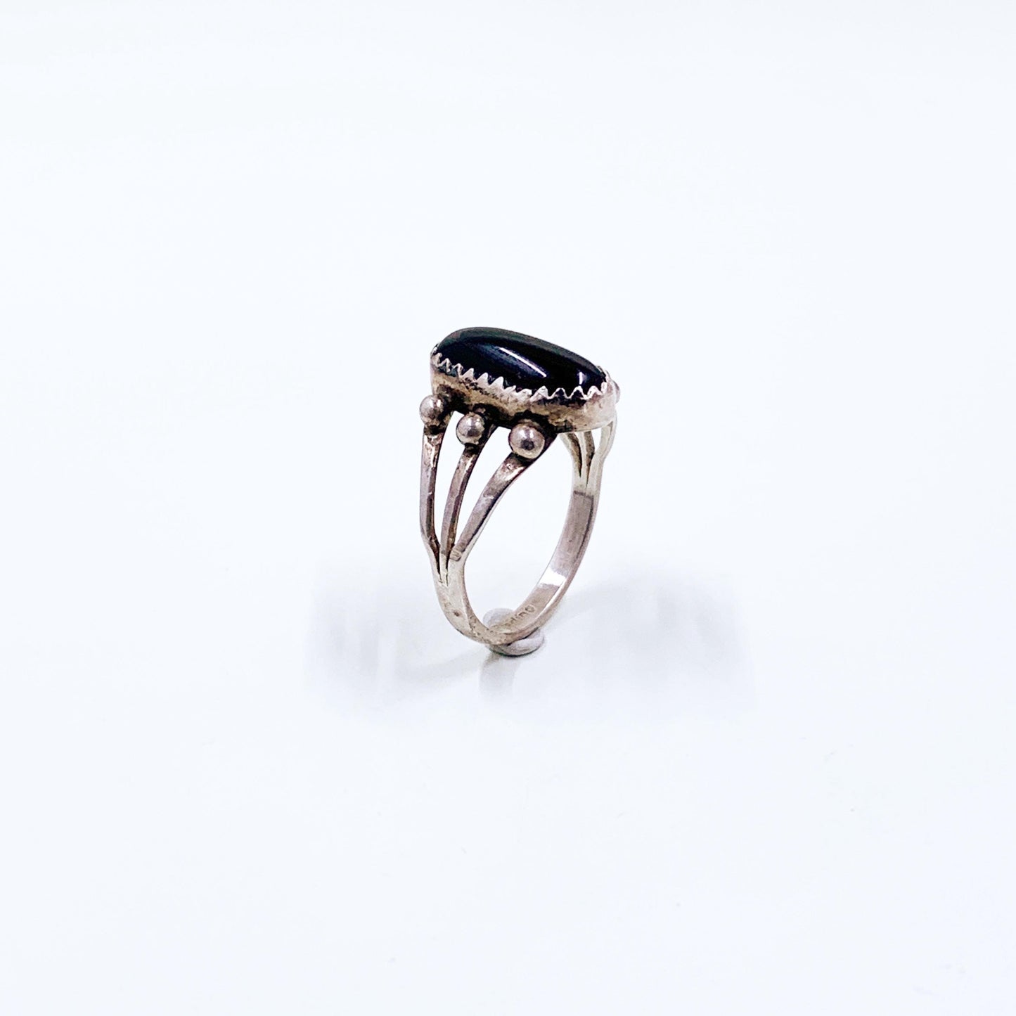 Vintage Sterling Southwest Onyx Ring, Size 6 3/4 Ring