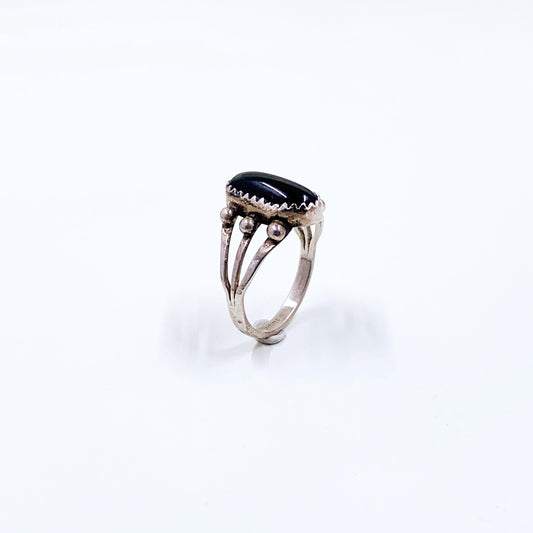 Vintage Sterling Southwest Onyx Ring, Size 6 3/4 Ring