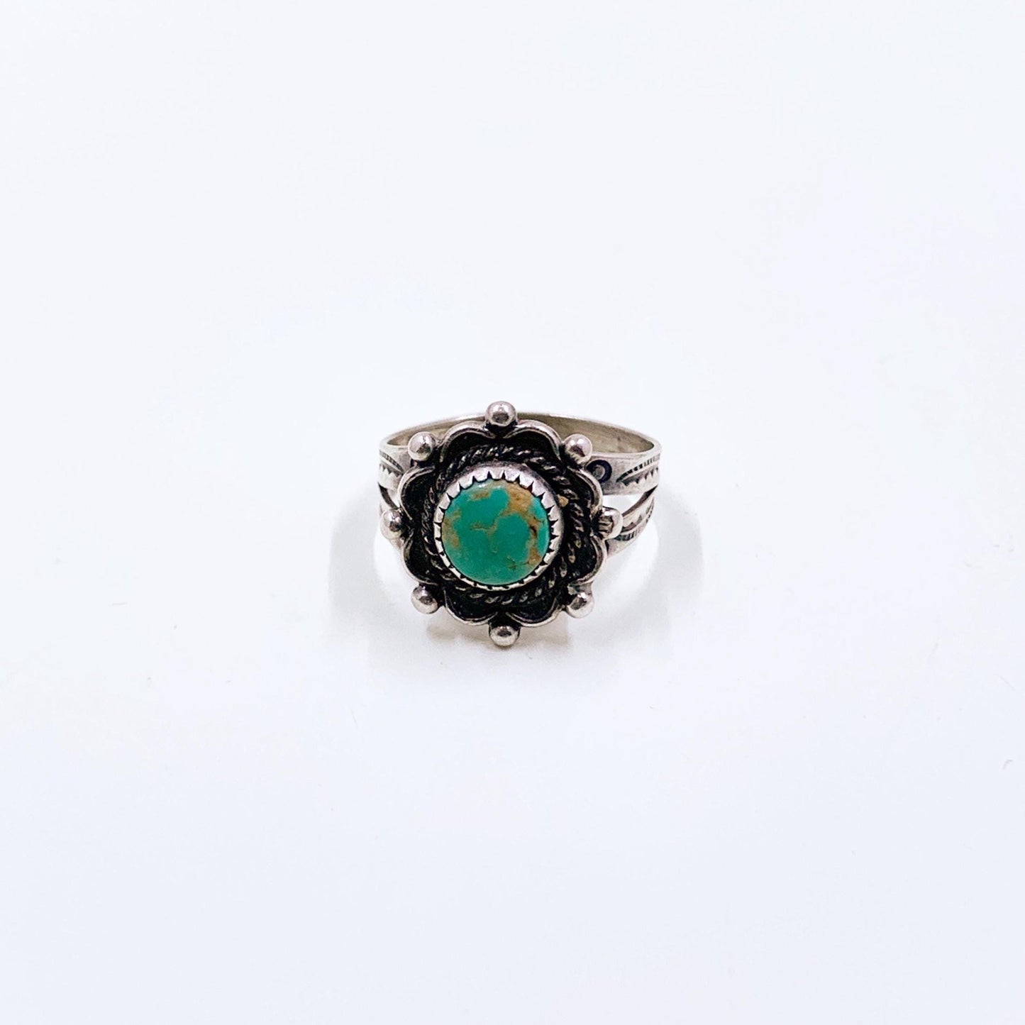Vintage Sterling Bell Trading Post Turquoise Ring, Size 5 1/2 Ring