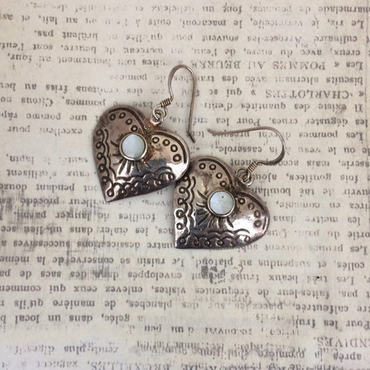 Vintage Silver Heart Earrings | MOP Earrings | Southwest Heart