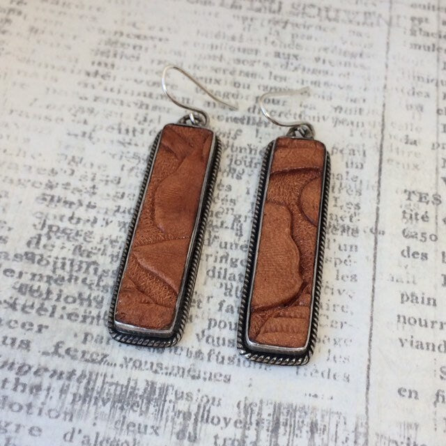 Silver Tooled Leather Earrings | Tooled Leather Jewelry | Southwest Earrings