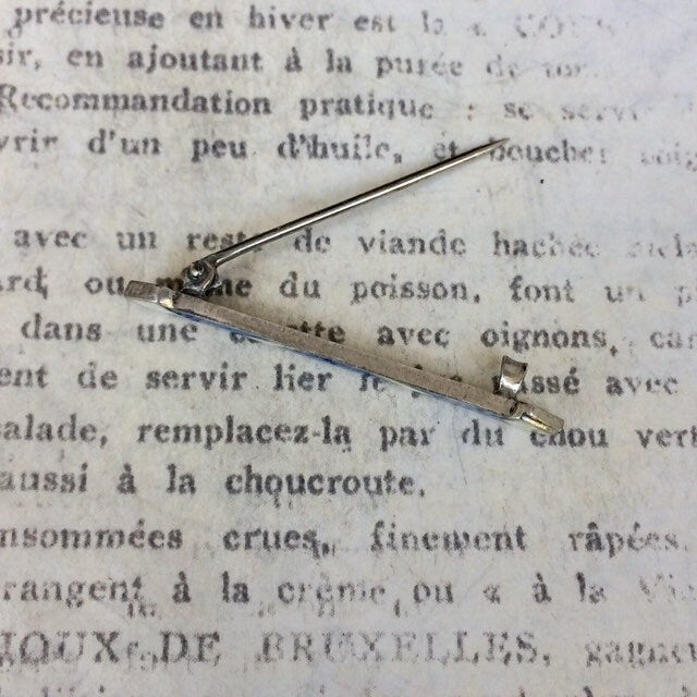 Vintage Guilloche Enamel Bar Brooch | Small Enamel Brooch | White and Light Blue Enamel