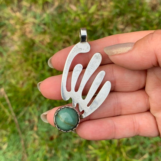 Vintage Modernist Comet Pendant | Aventurine Stone | Modernist Green Stone Pendant