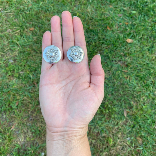 Granulated Silver Disc Earrings | Ethnic Silver Round Earrings
