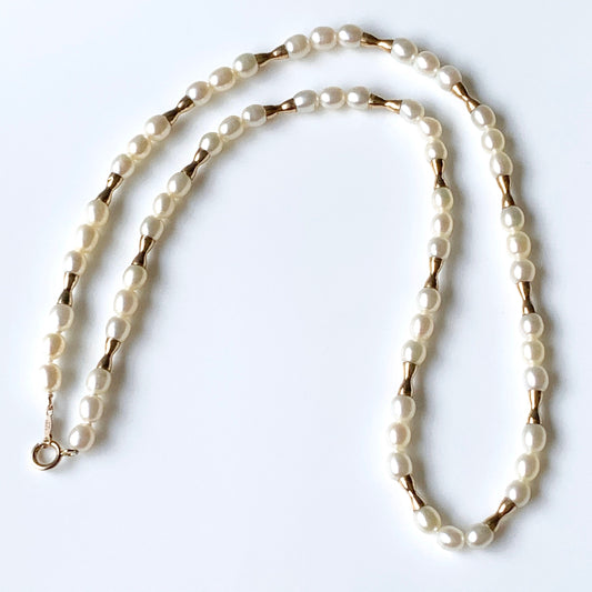 Cultured Pearl and Gold Bead Necklace