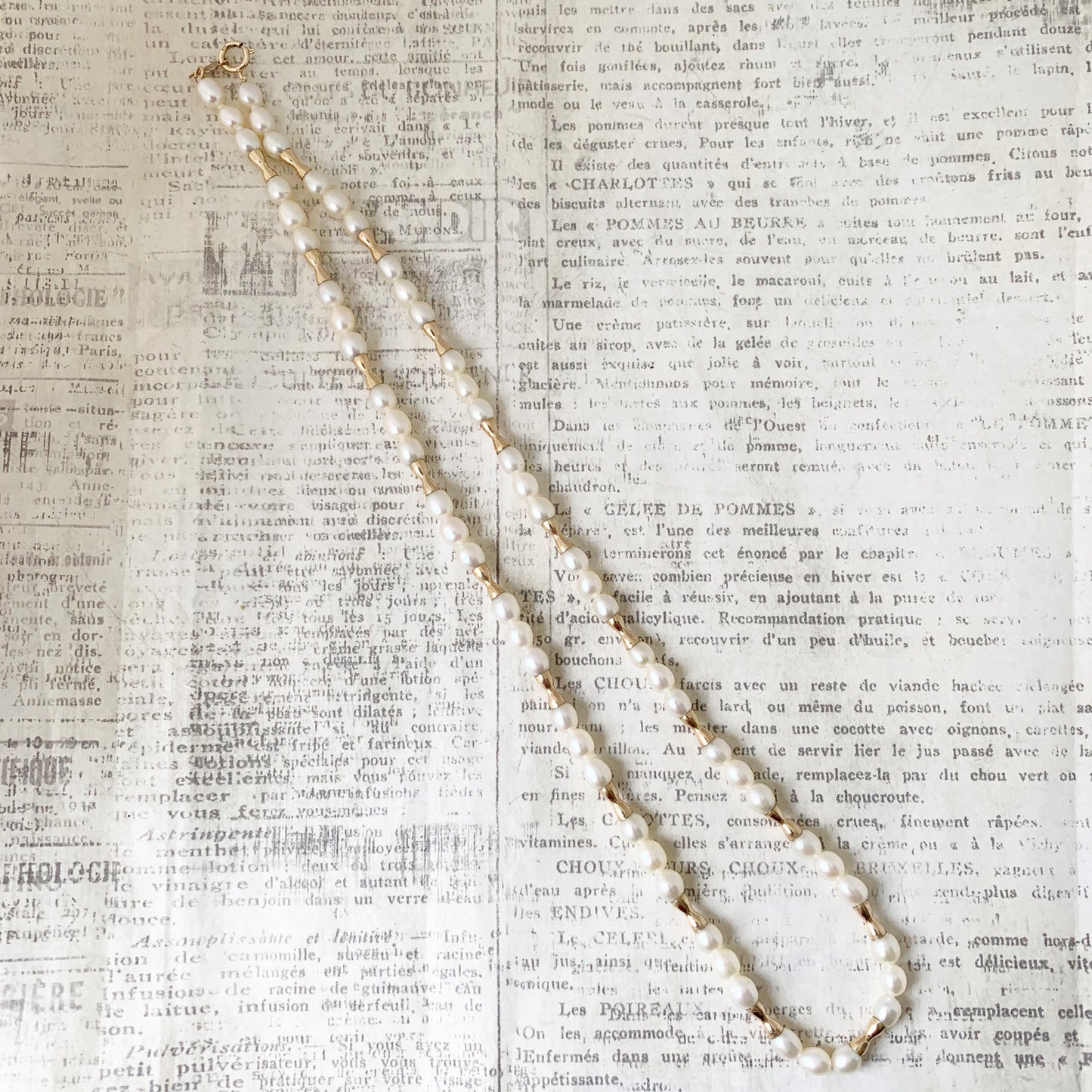 Cultured Pearl and Gold Bead Necklace