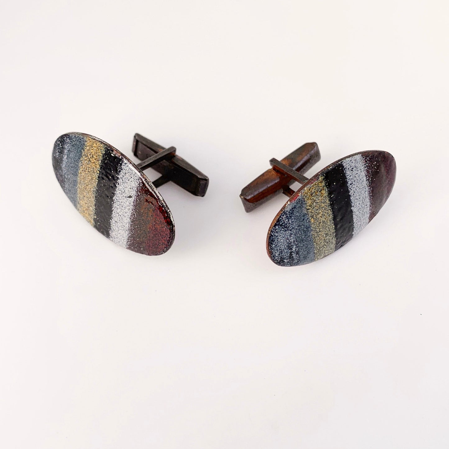 Vintage Modernist Enamel Cufflinks | Multi-Colored Enamel Copper Cufflinks
