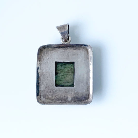 Vintage Silver Labradorite Pendant | Large Labradorite Stone Pendant