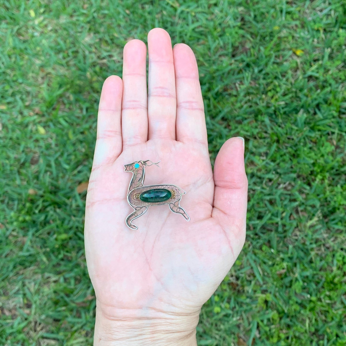 Vintage Filigree Antelope Brooch | Eilat Stone | Made in Israel | Filigree Addax Brooch