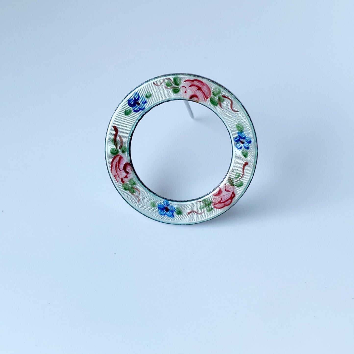 Vintage Silver Circle Flower Enamel Brooch