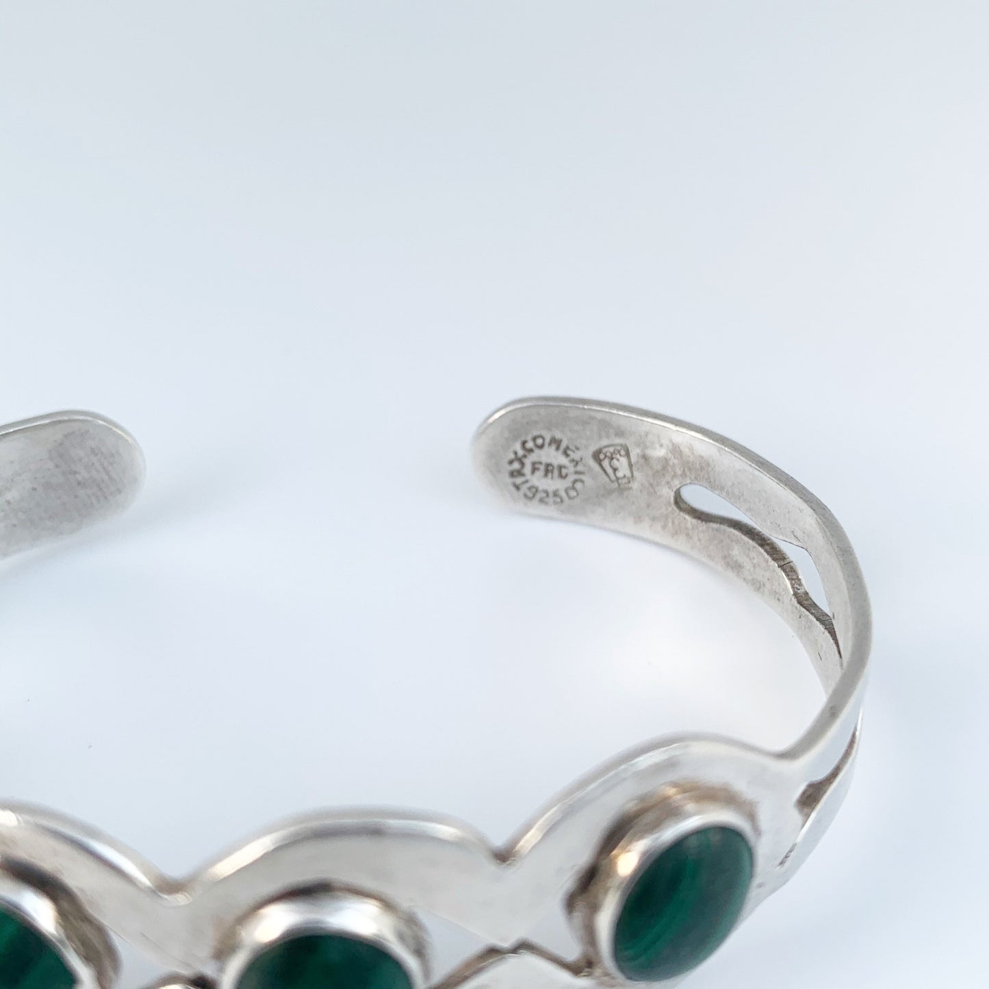 Vintage Mexican Silver Malachite Cuff Bracelet | Malachite Three Stone Cuff
