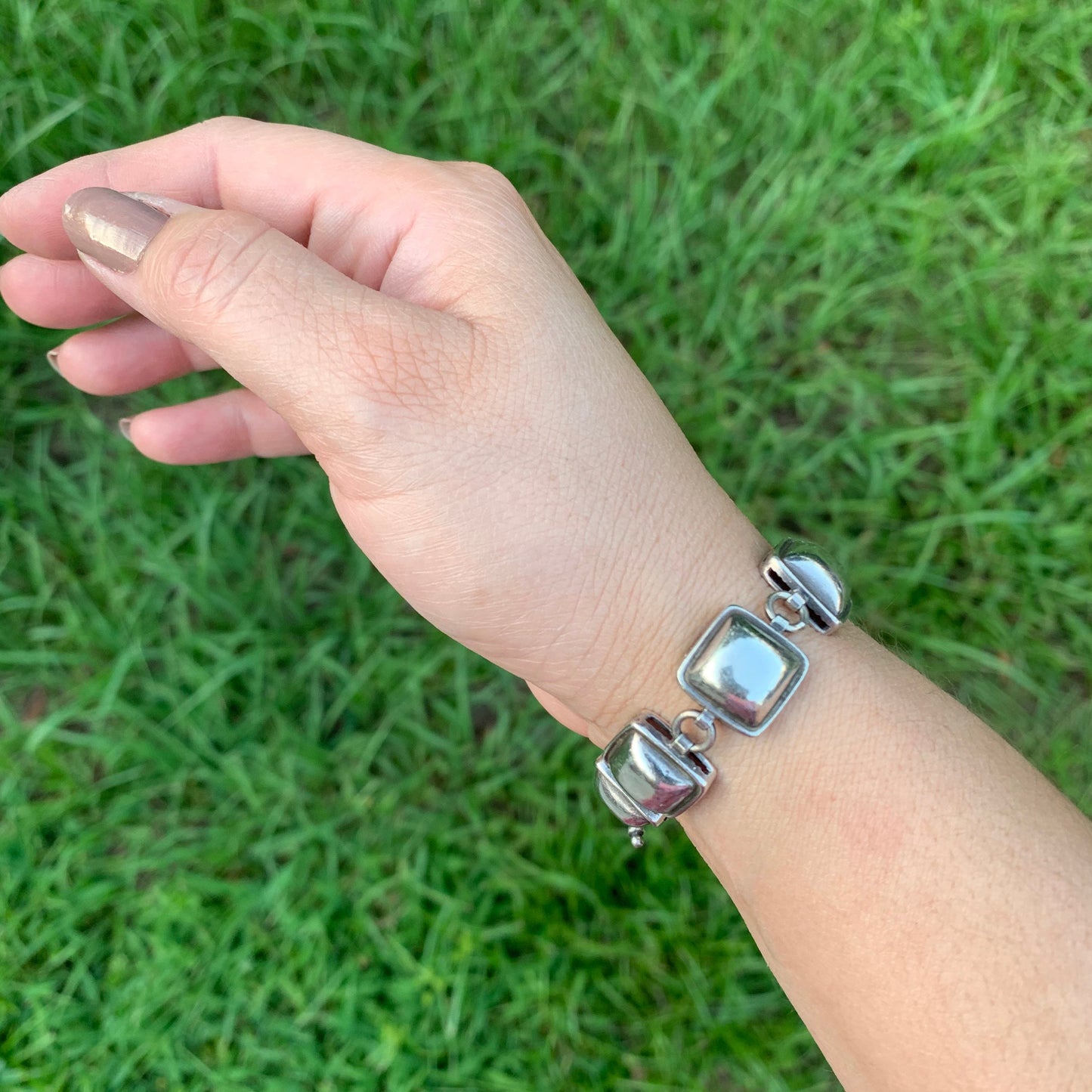 Vintage Silver Modernist Bracelet | Domed Link Bracelet