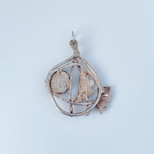 Vintage Sterling Modernist Fish Pendant | Silver Malachite Fish Pendant | Reticulated Fish