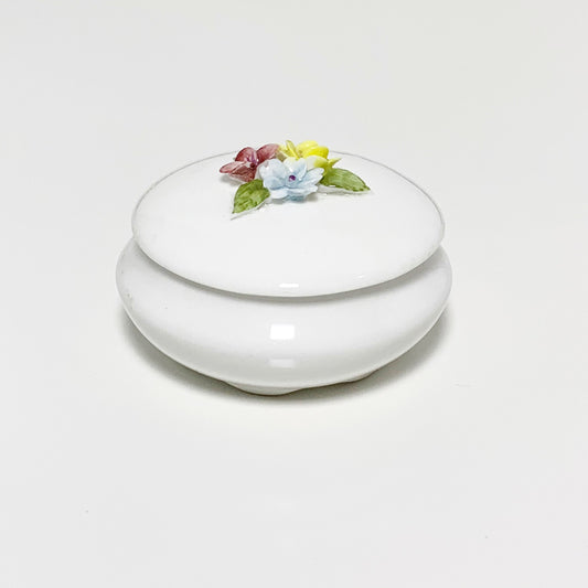 Vintage Porcelain Applied Flower Trinket Jar | Bone China Coalport Jar | Made In England