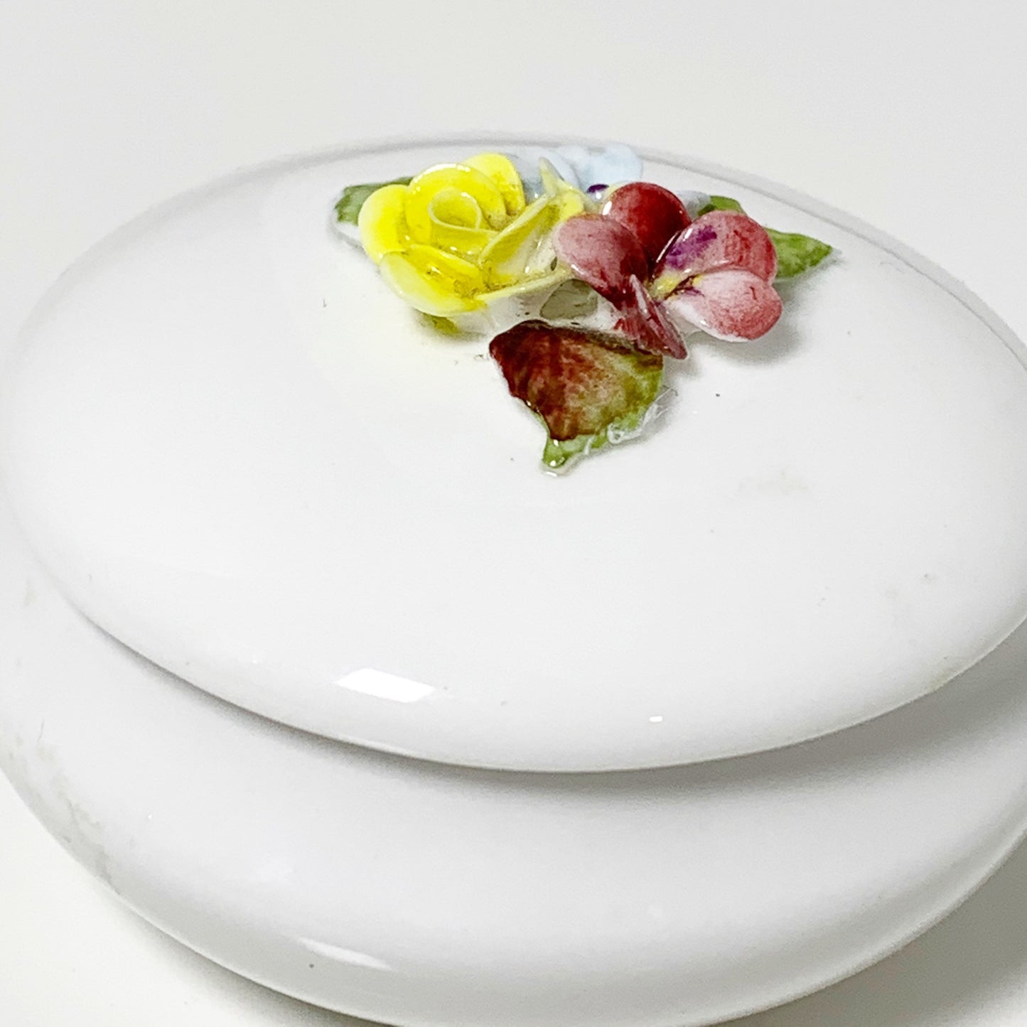 Vintage Porcelain Applied Flower Trinket Jar | Bone China Coalport Jar | Made In England