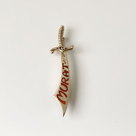 Vintage Silver Murat Sword Brooch | Red Enamel Sword Brooch | Sterling Murat Shriners Brooch