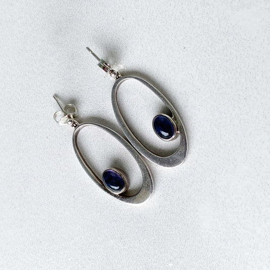 Vintage Amethyst Modernist Drop Earrings | Silver Amethyst Earrings