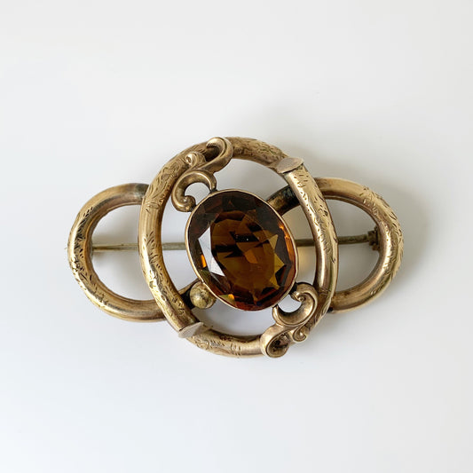 Antique Victorian Love Knot Brooch | Victorian Brown Stone Brooch