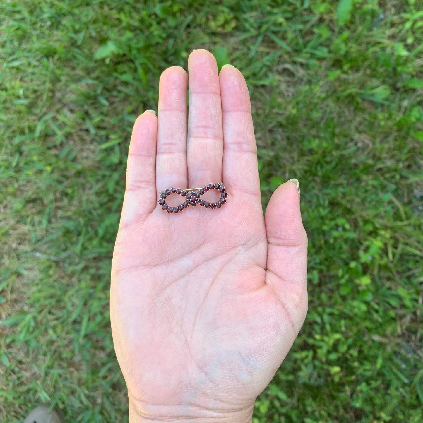 Vintage Bohemian Rose Cut Garnet Brooch | Garnet Infinity Bow Brooch | Granat Turnov Czechoslovakia Garnet Brooch