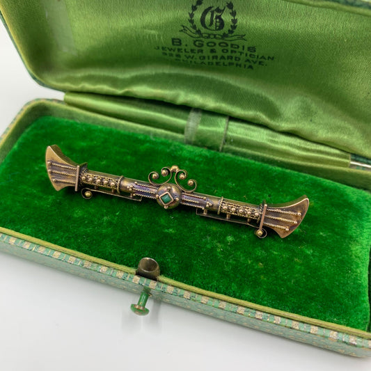 Victorian Etruscan Revival Brooch | Antique Turquoise Bar Brooch