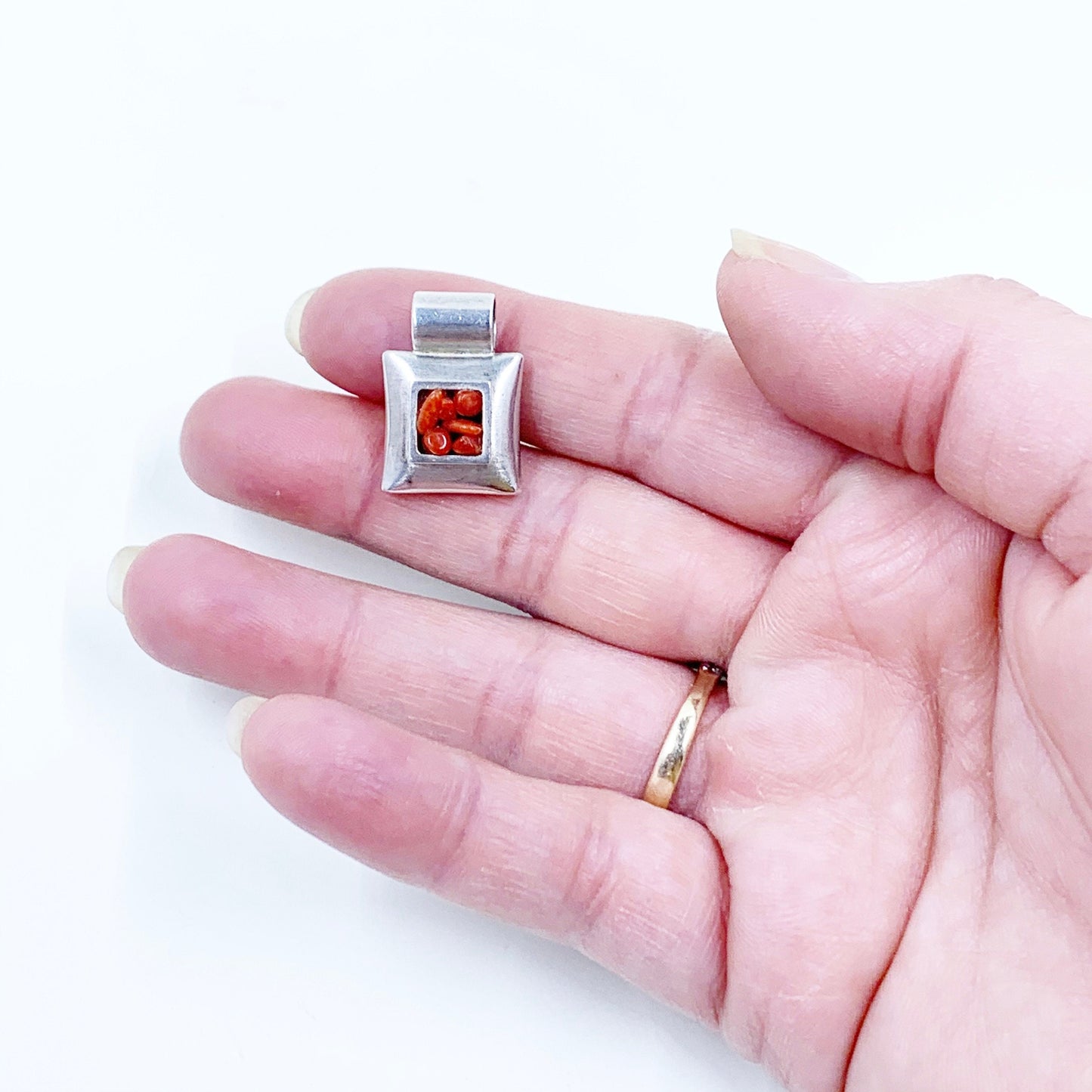 Vintage Modernist Silver Coral Pendant | Coral Square Pendant