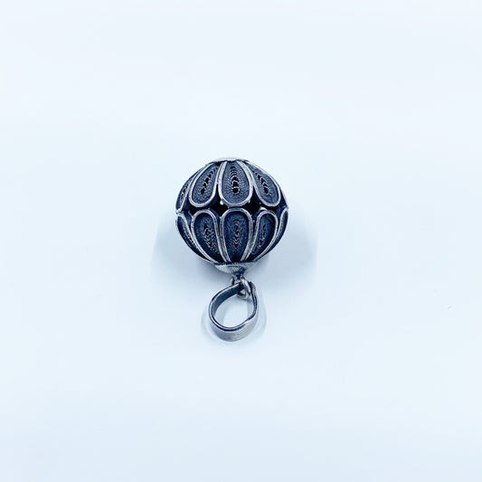 Vintage Silver Filigree Ball Pendant | Silver Filigree Bead Ball Charm