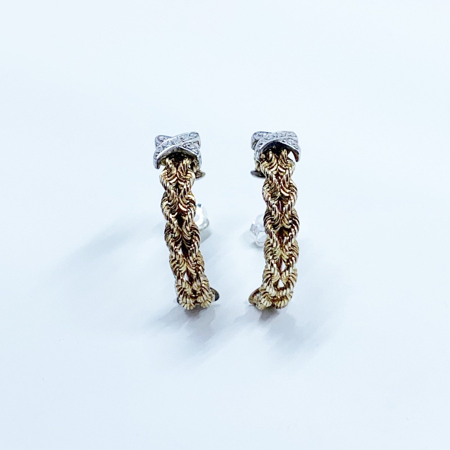Vintage Two Tone Rope Hoop Earrings | Gold Filled and Silver | Patterned Textured Hoops