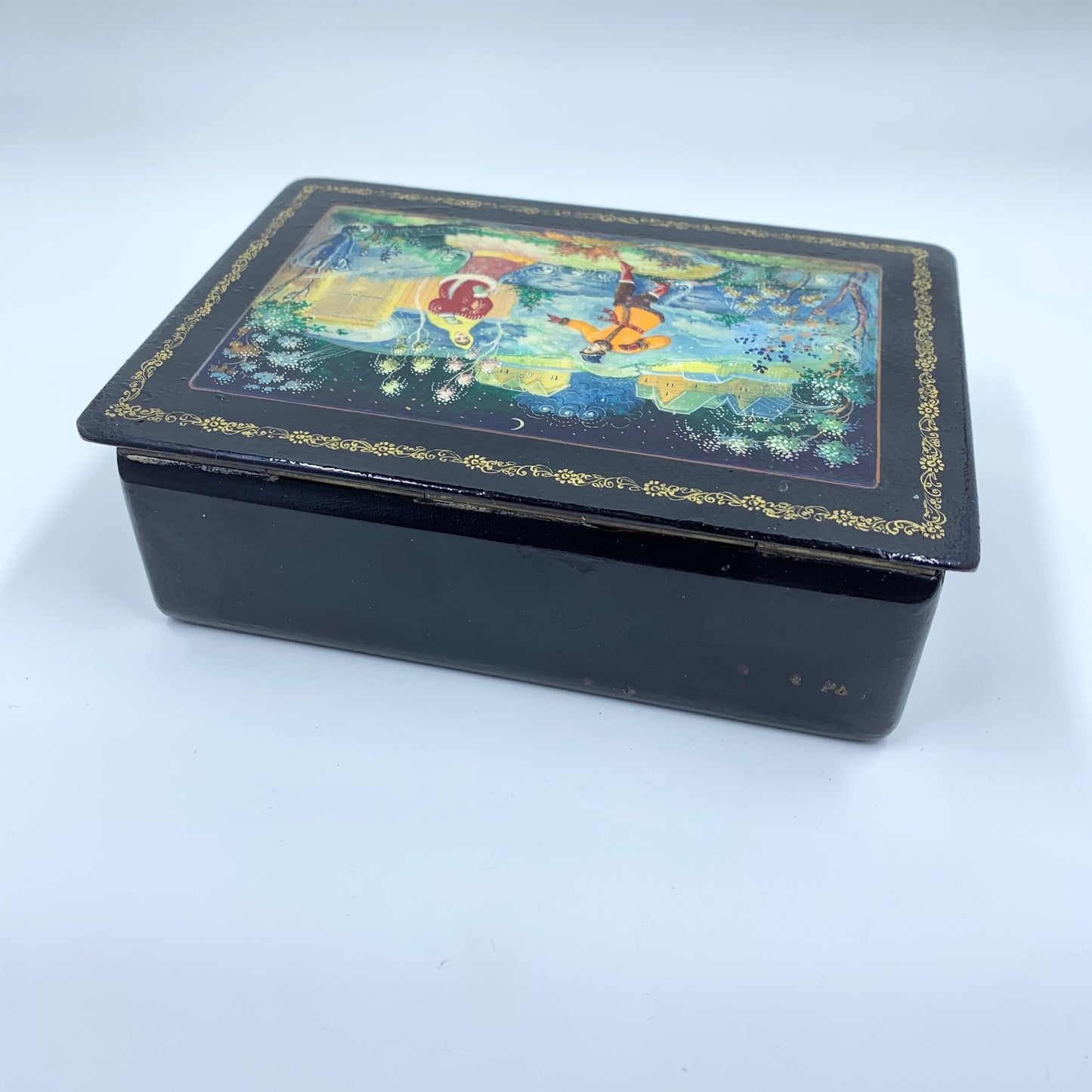 Vintage Russian Lacquer Box | Miniature Hand Painted Box | 1970's USSR Lacquer Box | Maiden Fairy Tale Scene