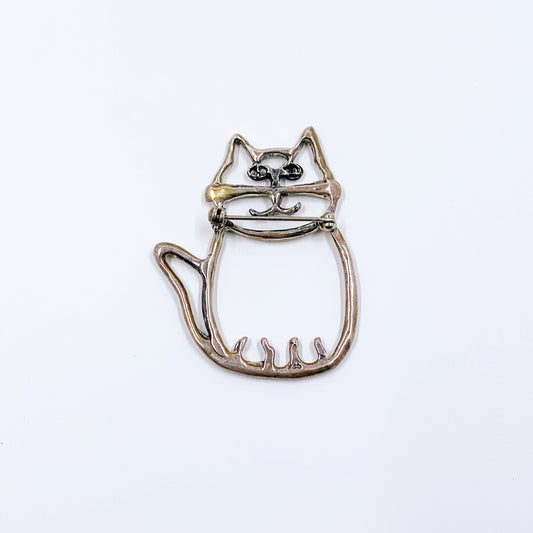 Vintage Modernist Silver Cat Brooch