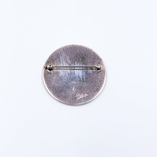Vintage Sterling Bird Inlay Brooch | Modernist Wood Inlay Brooch | Silver Swift Brooch