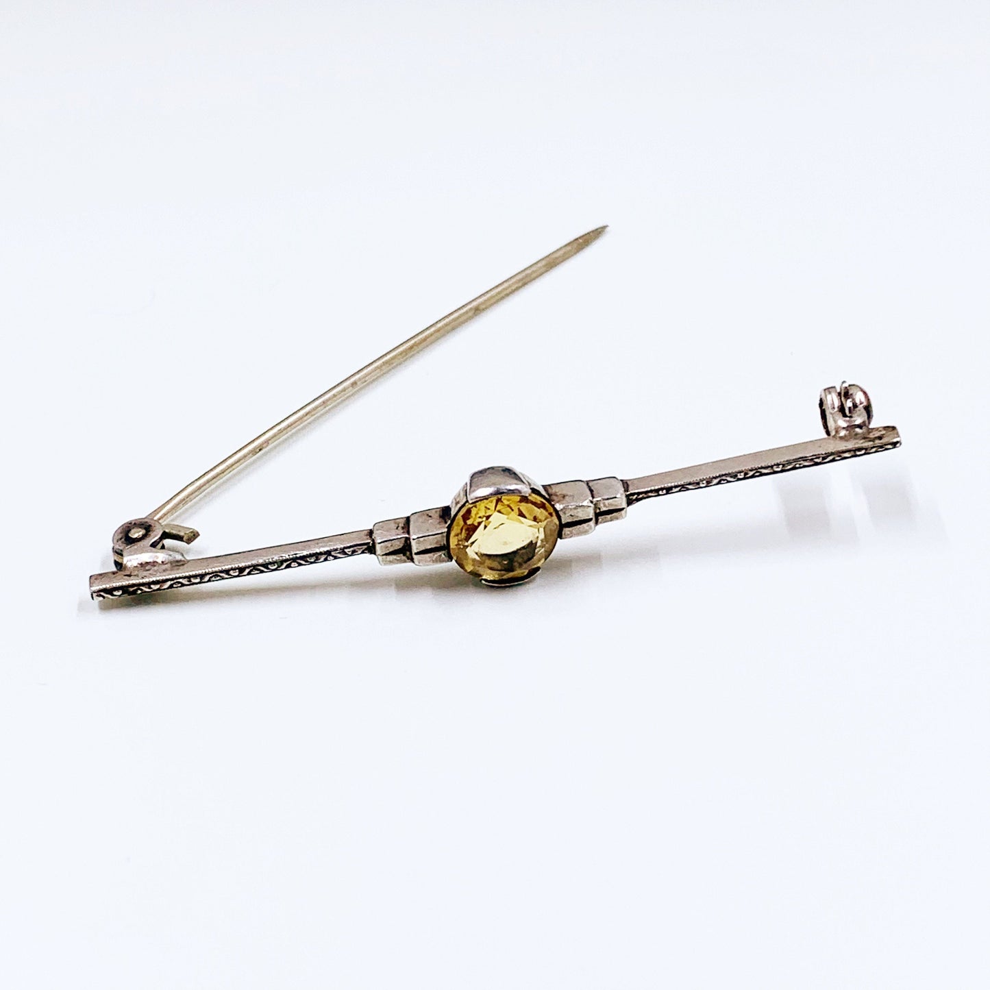 Antique Art Deco Yellow Stone Brooch | Faceted Yellow Stone Brooch