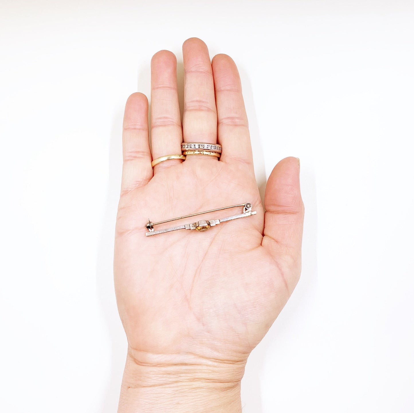 Antique Art Deco Yellow Stone Brooch | Faceted Yellow Stone Brooch